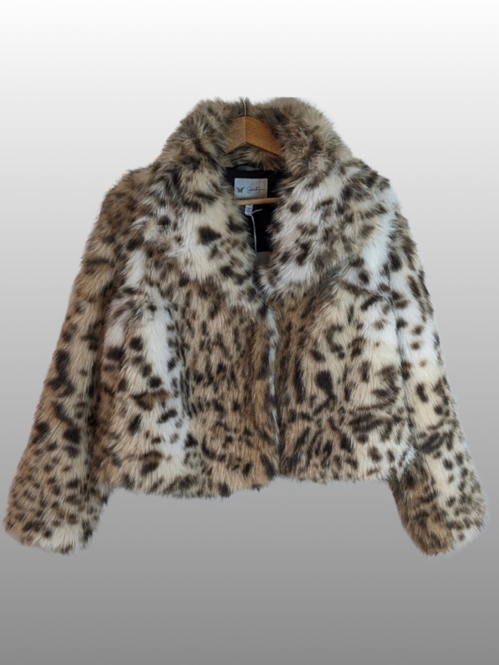 Leopard Faux Fur Shawl Collar CroppedJacket M Mob Wife Y2K Glam Western Boho NWT - Picture 3 of 14